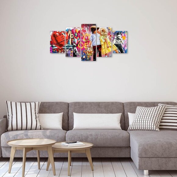 Banksy Canvas Wall Art Prints 5 Pieces Graffiti Pictures - Picture 1 of 3